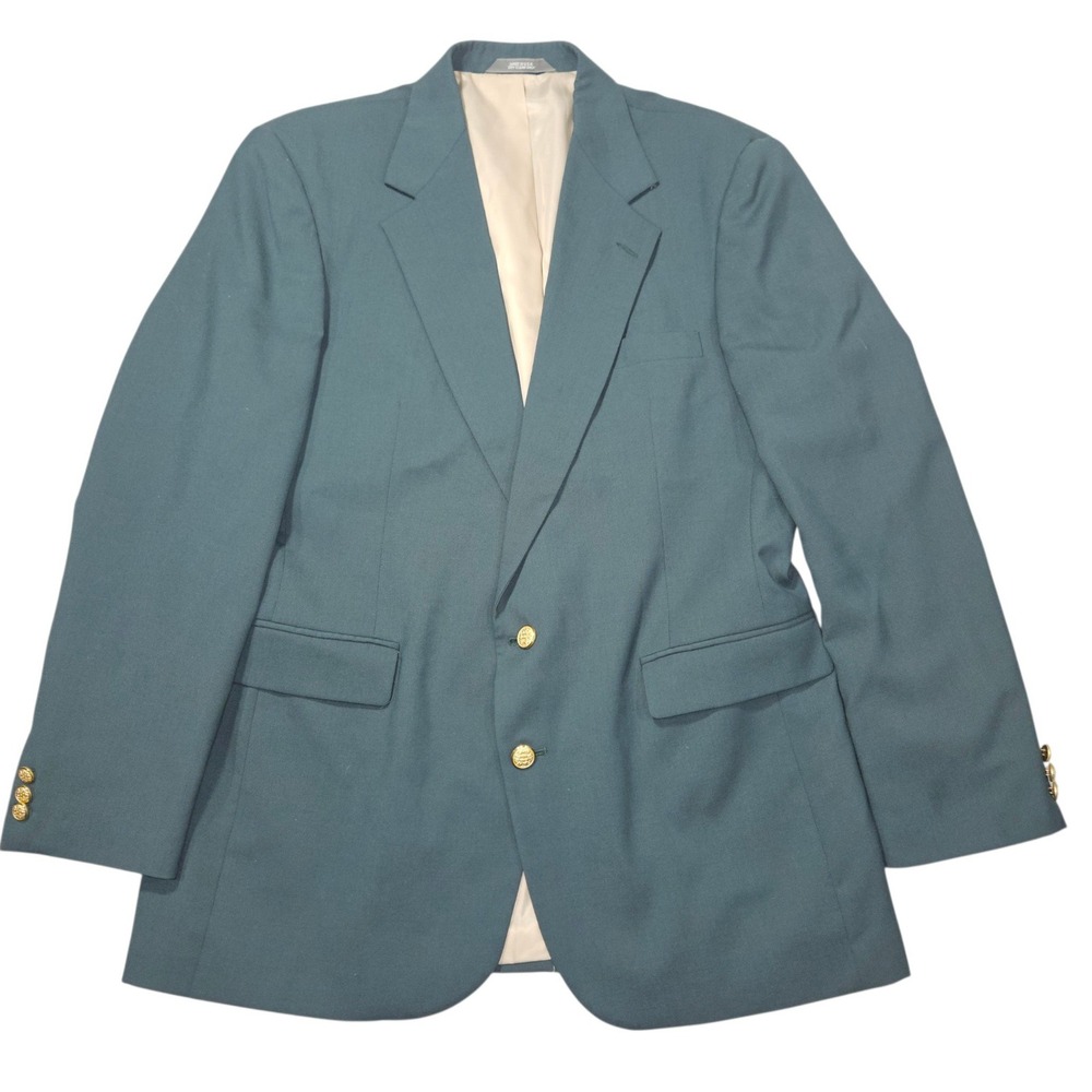 VTG Haggar Clothing Co 2-Button Blazer Sport Coat Teal Blue Gold Buttons Sz XL